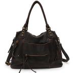 Grand sac de cours femme en similicuir zippé, 36 x 26 x 15 cm, café