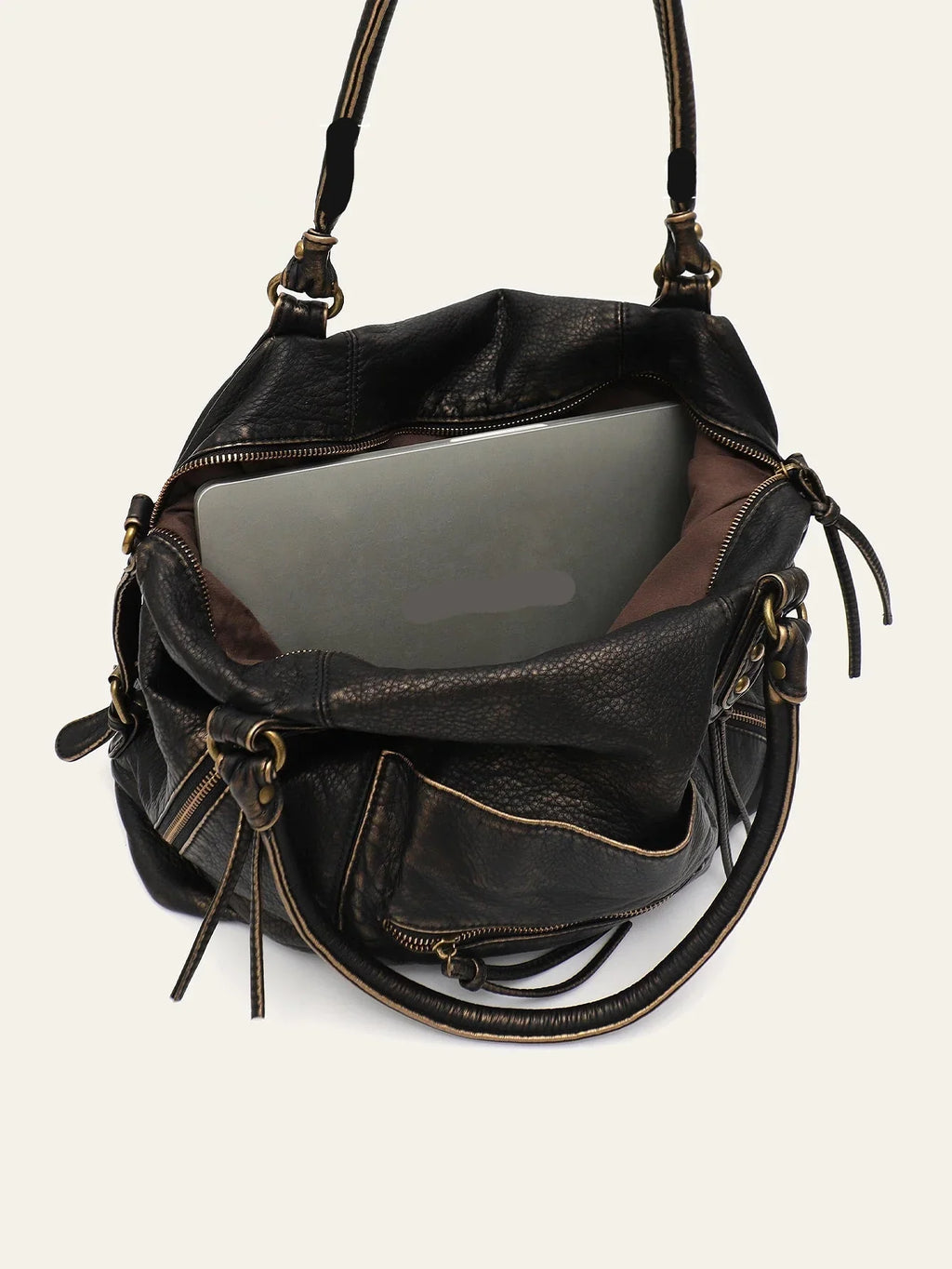 Grand sac de cours femme en similicuir zippé, 36 x 26 x 15 cm