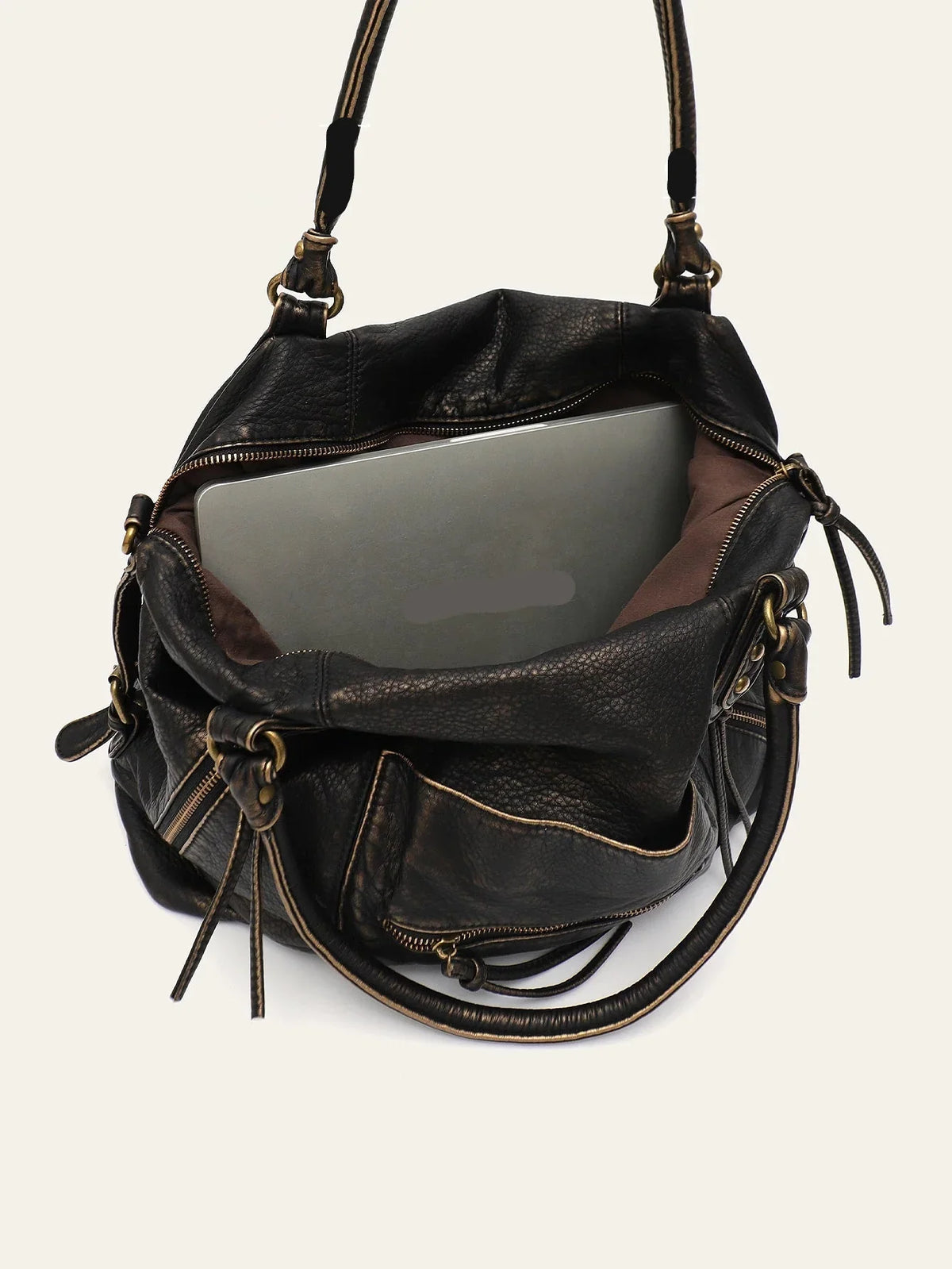 Grand sac de cours femme en similicuir zippé, 36 x 26 x 15 cm