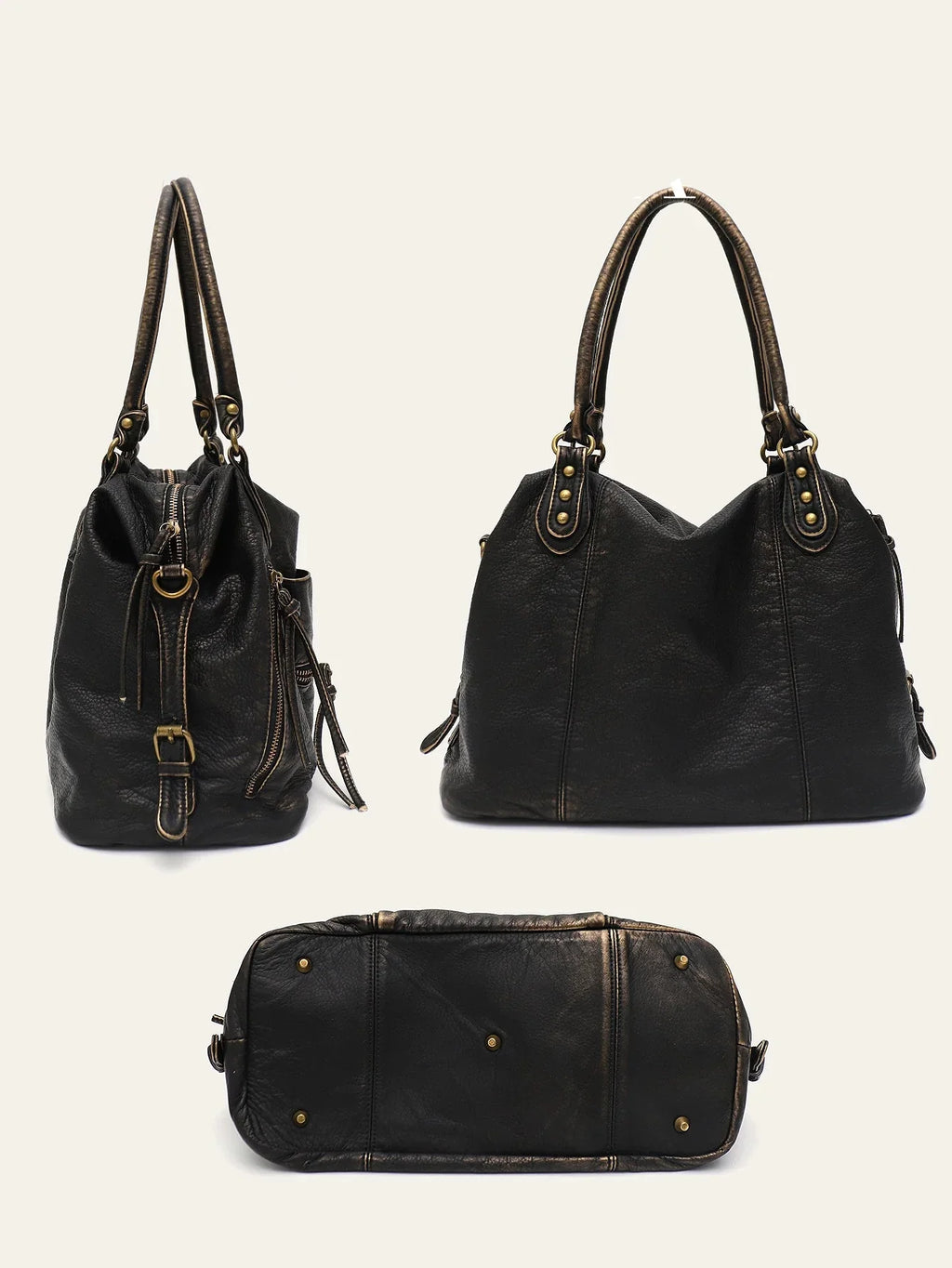 Grand sac de cours femme en similicuir zippé, 36 x 26 x 15 cm