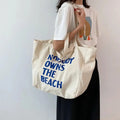 Sac de plage en toile blanc à inscription, lavable en machine, blanc