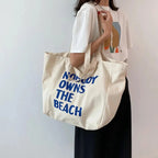 Sac de plage en toile blanc à inscription, lavable en machine, blanc