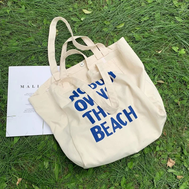Sac de plage en toile blanc à inscription, lavable en machine