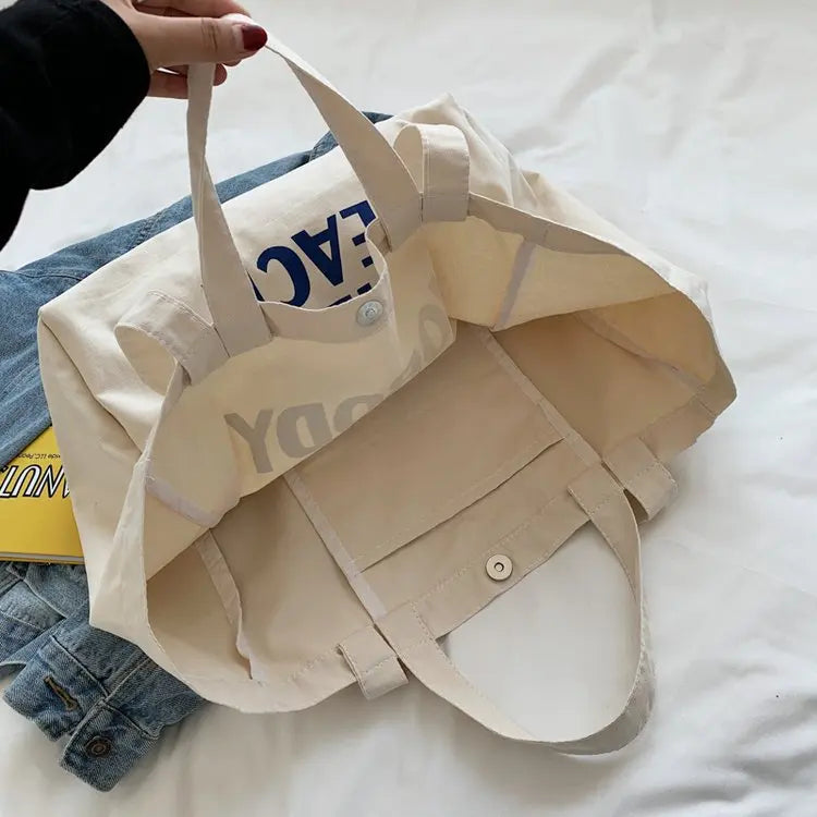 Sac de plage en toile blanc à inscription, lavable en machine