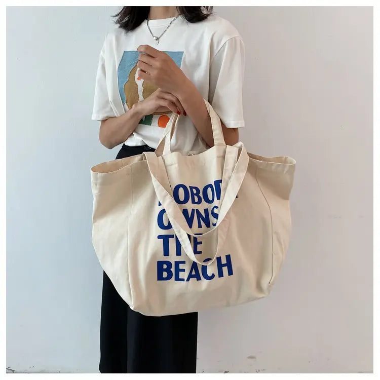 Sac de plage en toile blanc à inscription, lavable en machine