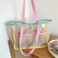 Sac de plage femme en filet pliable, deux poches extérieures, rose