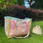 Sac de plage femme en filet pliable, deux poches extérieures