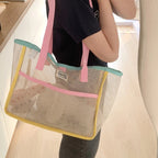 Sac de plage femme en filet pliable, deux poches extérieures
