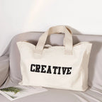 Sac de plage en tissu crème, grande capacité, lavable en machine