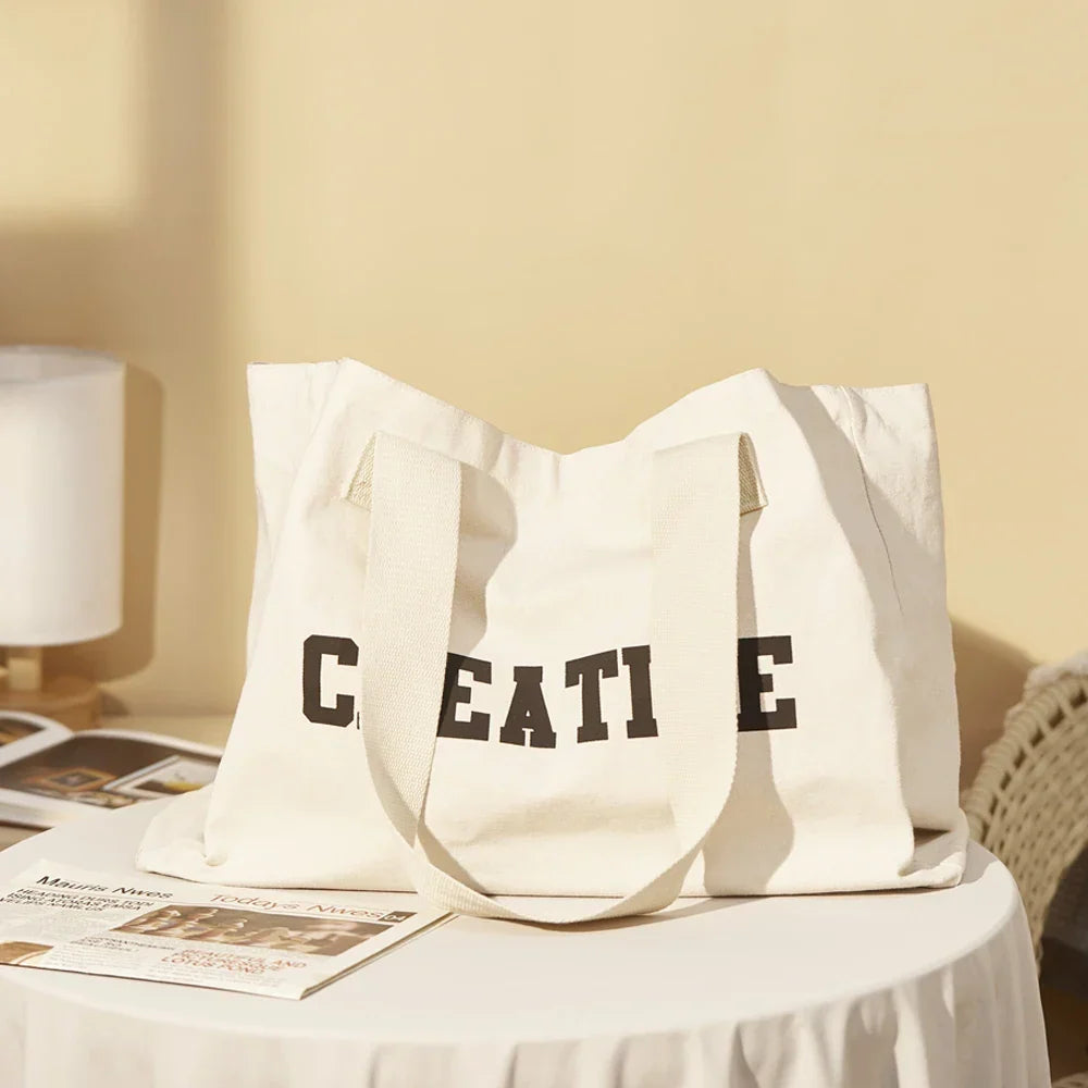Sac de plage en tissu crème, grande capacité, lavable en machine