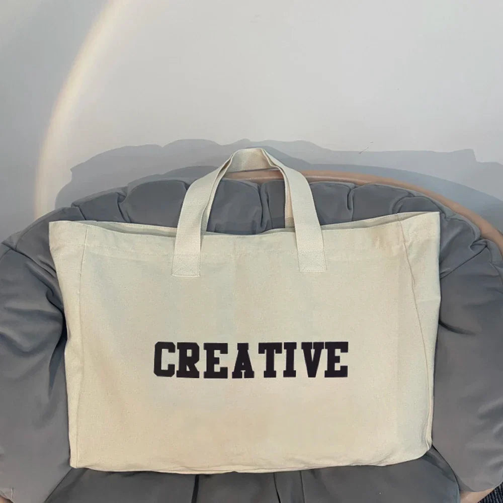 Sac de plage en tissu crème, grande capacité, lavable en machine
