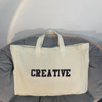 Sac de plage en tissu crème, grande capacité, lavable en machine