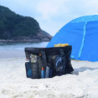 Grand sac de plage familial en maille, cinq poches, pliable