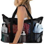Grand sac de plage familial en maille, cinq poches, pliable