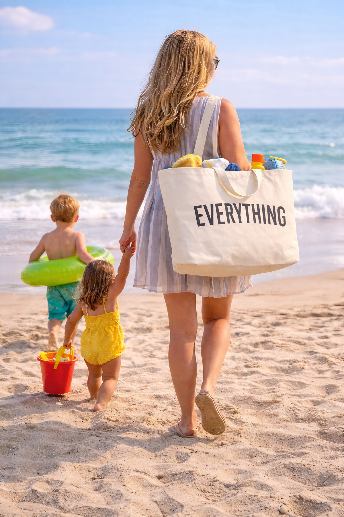 Grand sac de plage familial en toile, pliable, 44 x 41 cm