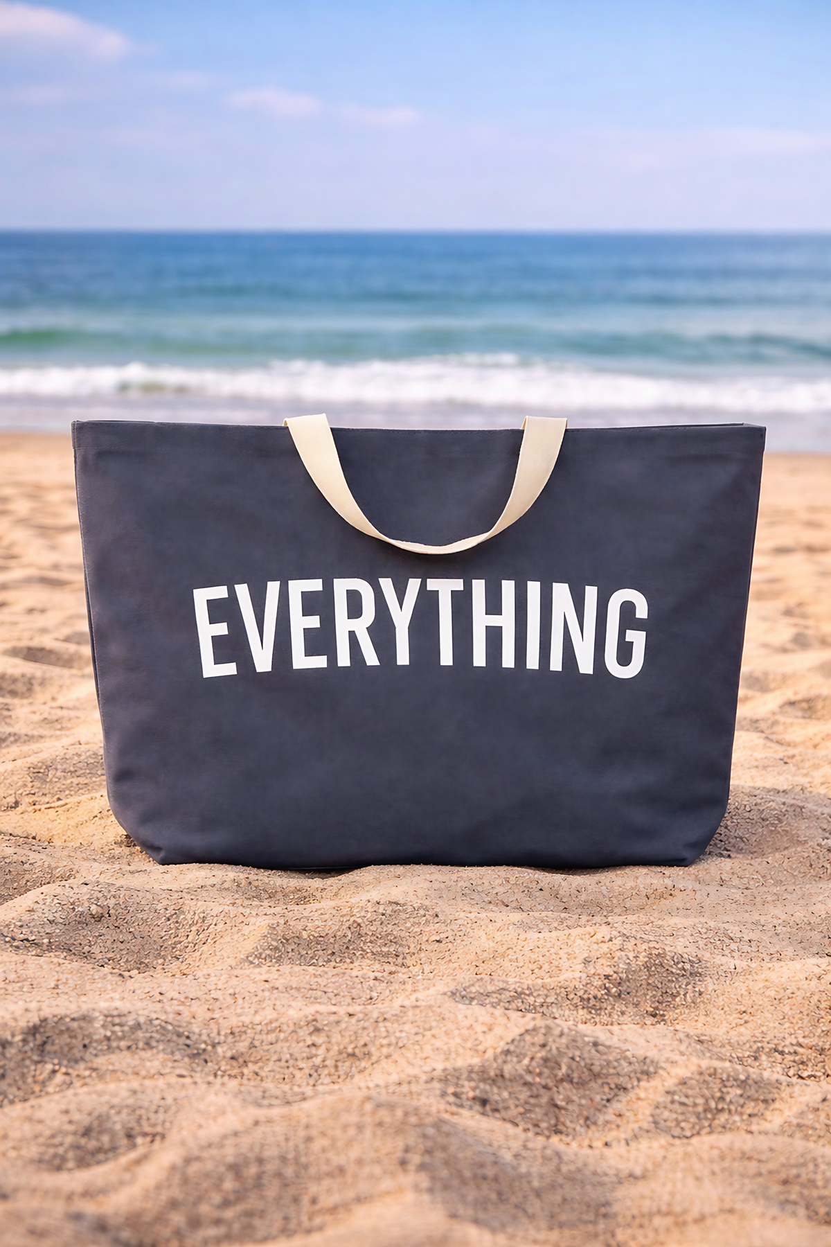 Grand sac de plage familial en toile, pliable, 44 x 41 cm, bleu et gris