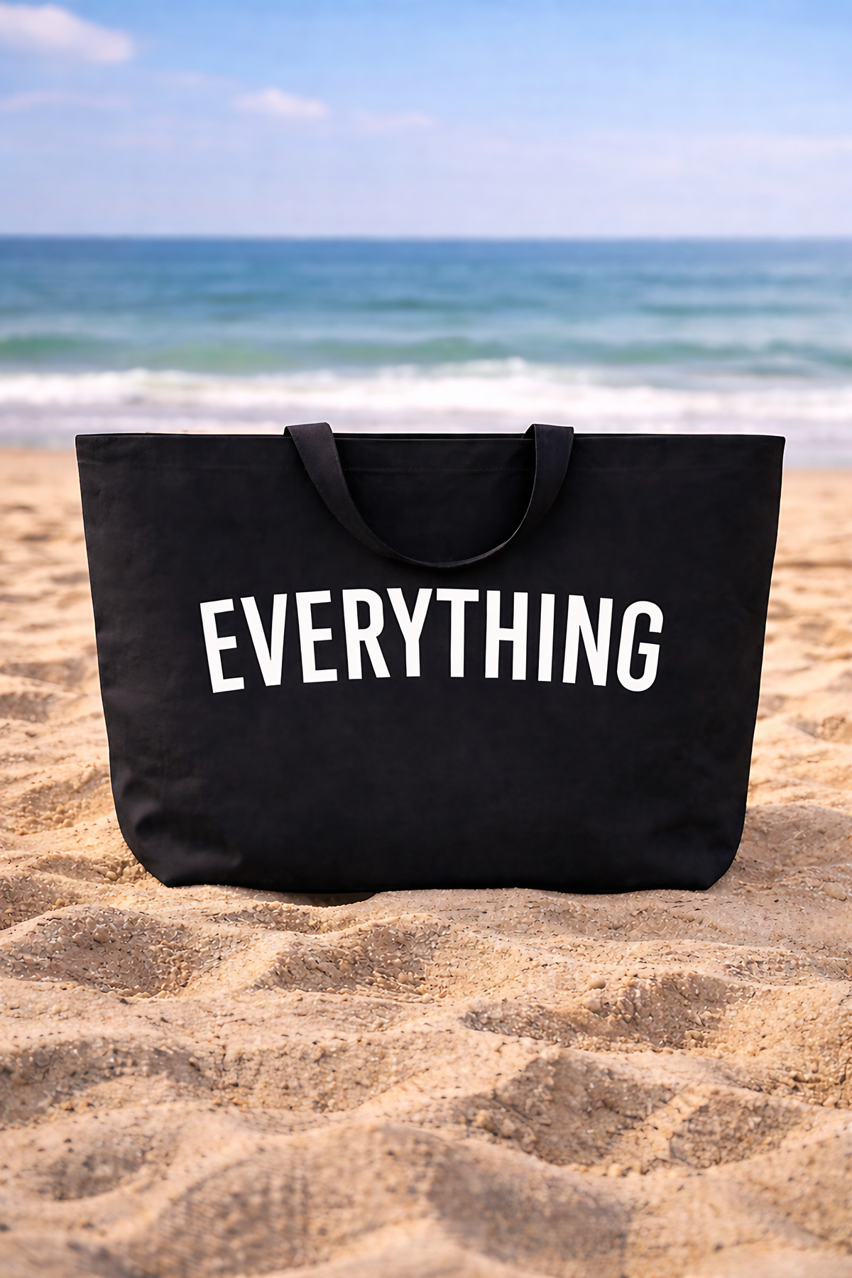 Grand sac de plage familial en toile, pliable, 44 x 41 cm, noir