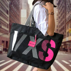 Grand sac de plage en nylon pliable, résistant à l'eau, noir