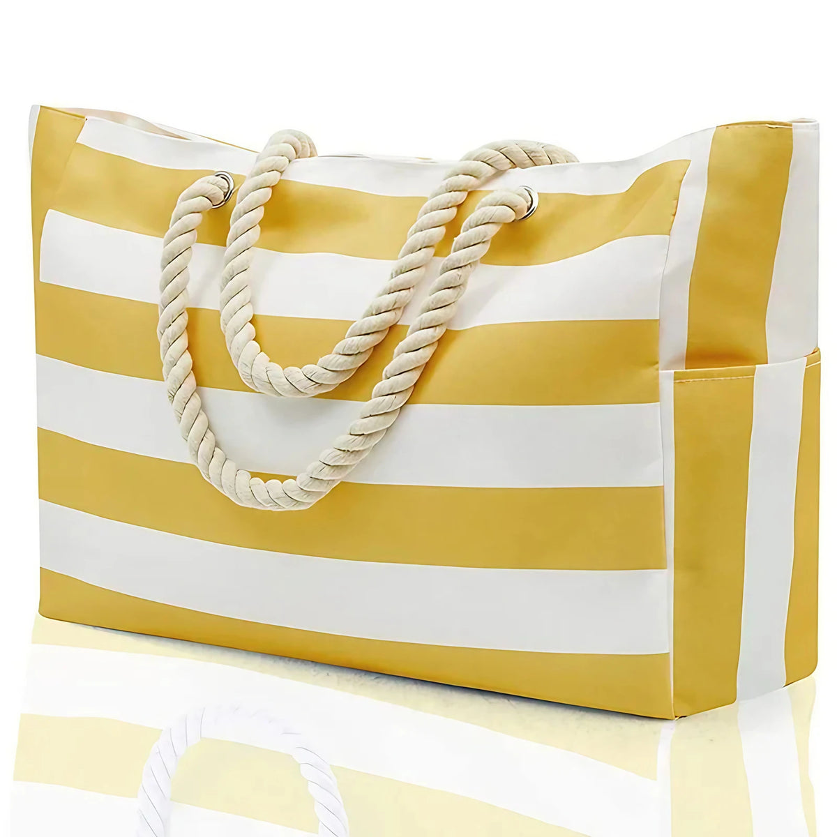 Grand sac de plage imperméable en polyester, 48 x 35 cm, jaune