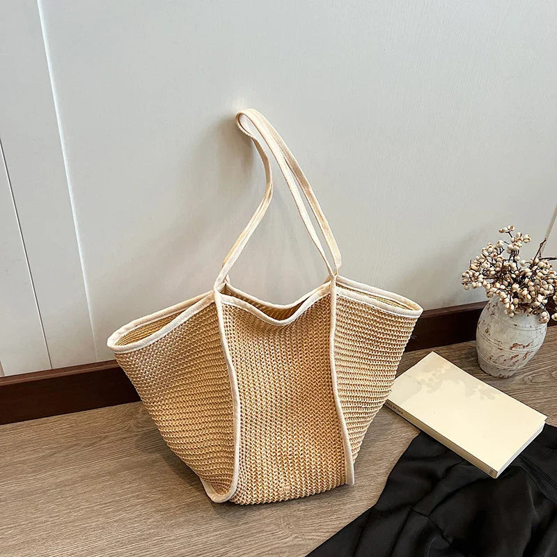 Grand sac de plage femme pliable, forme évasée, trois coloris, blanc