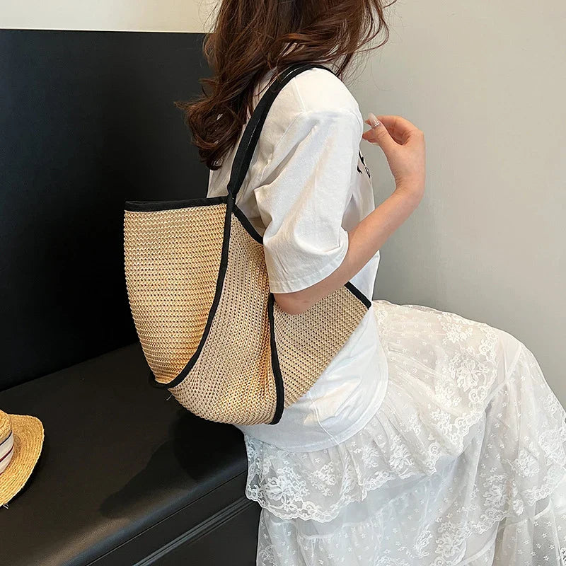 Grand sac de plage femme pliable, forme évasée, trois coloris