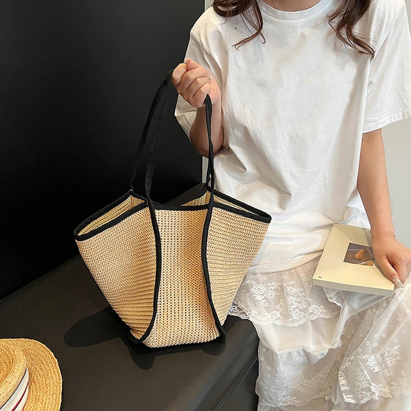 Grand sac de plage femme pliable, forme évasée, trois coloris