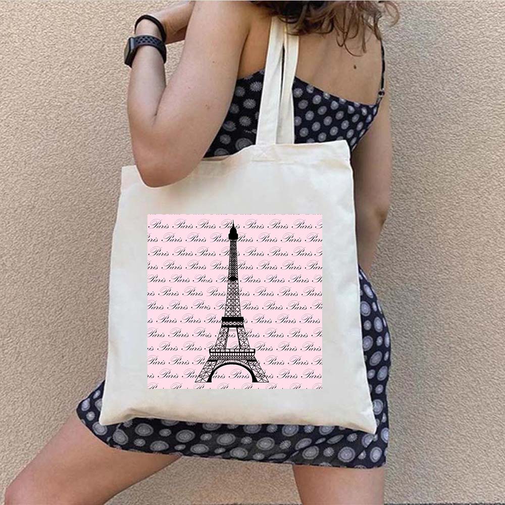 Sac cabas en toile imprimé tour Eiffel, 35 x 40 cm