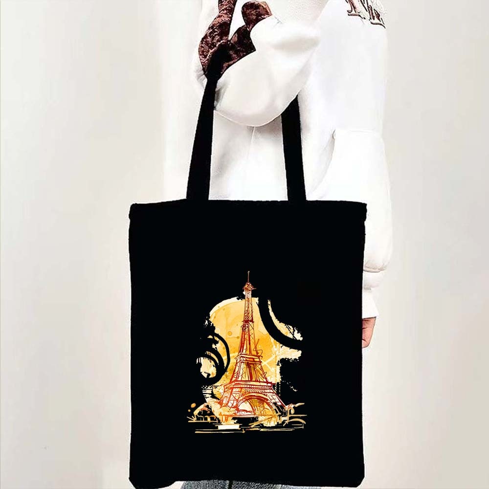 Sac cabas en toile imprimé tour Eiffel, 35 x 40 cm