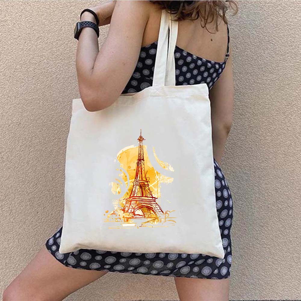 Sac cabas en toile imprimé tour Eiffel, 35 x 40 cm