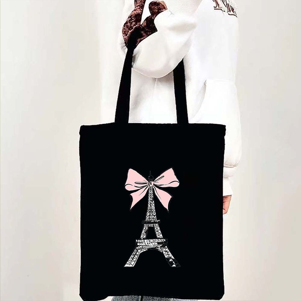 Sac cabas en toile imprimé tour Eiffel, 35 x 40 cm