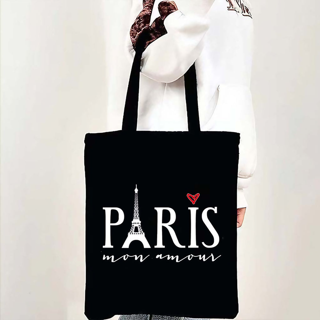 Sac cabas en toile imprimé tour Eiffel, 35 x 40 cm