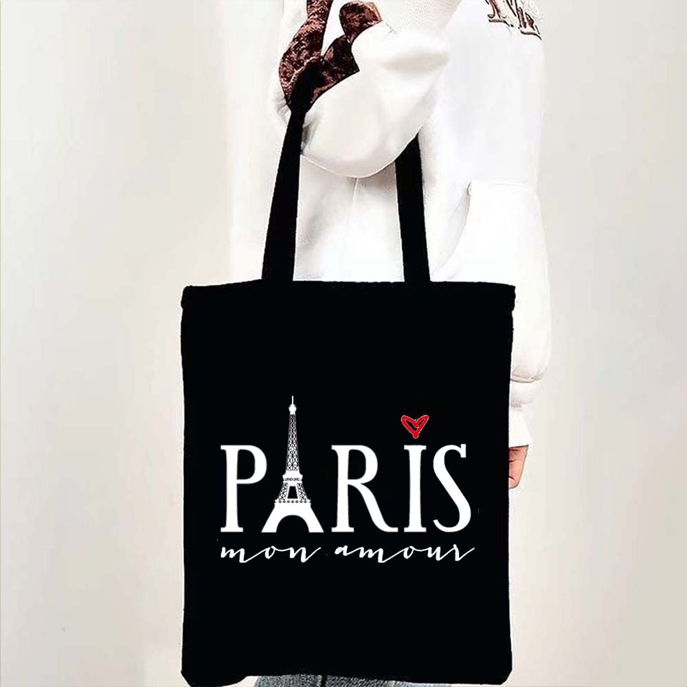 Sac cabas en toile imprimé tour Eiffel, 35 x 40 cm