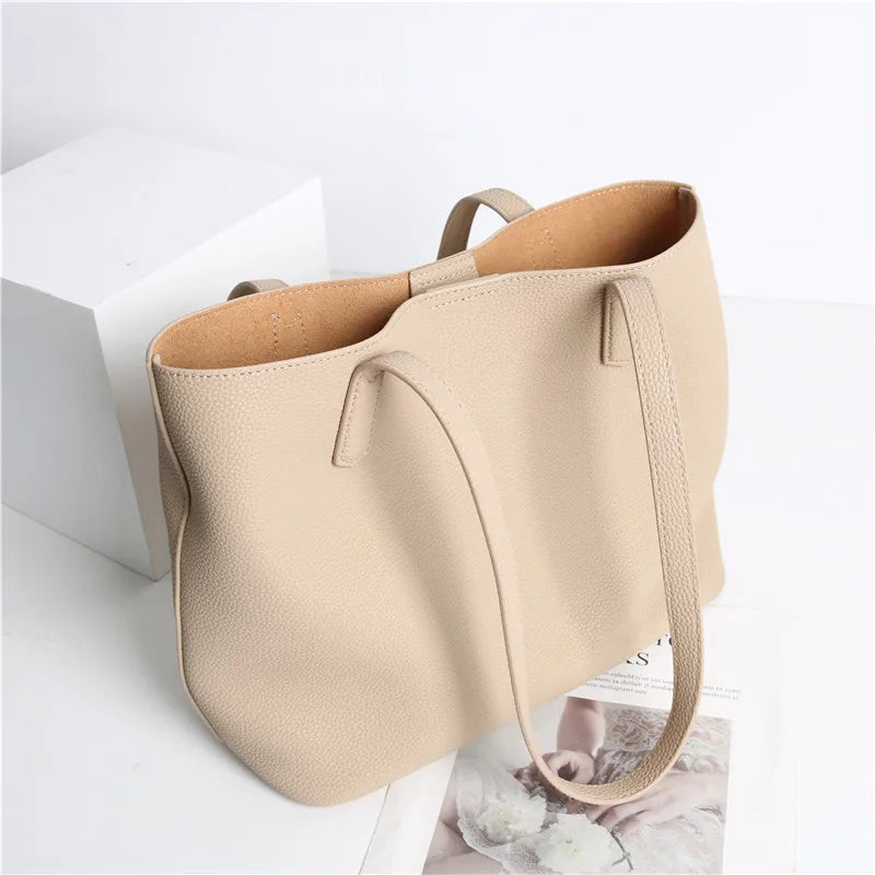 Sac cabas femme en cuir grainé, 28 x 22 cm, abricot ou beige