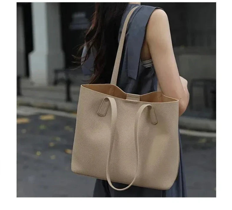 Sac cabas femme en cuir grainé, 28 x 22 cm, abricot ou beige