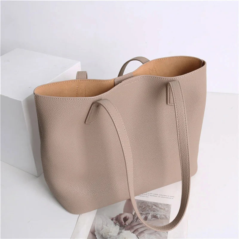 Sac cabas femme en cuir grainé, 28 x 22 cm, abricot ou beige