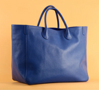 Grand sac à main femme bleu, poche intérieure zippée