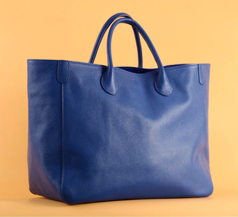 Grand sac à main femme bleu, poche intérieure zippée