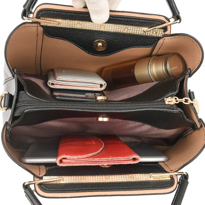 Grand sac à main femme en cuir souple, finitions dorées