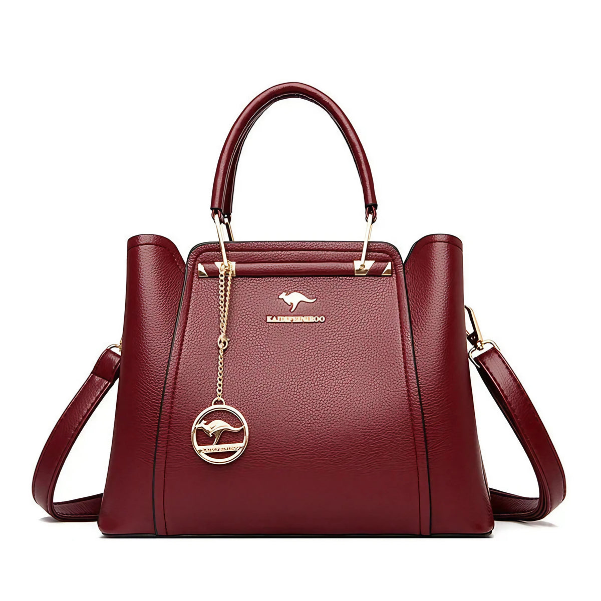 Grand sac à main femme en cuir souple, finitions dorées, rouge