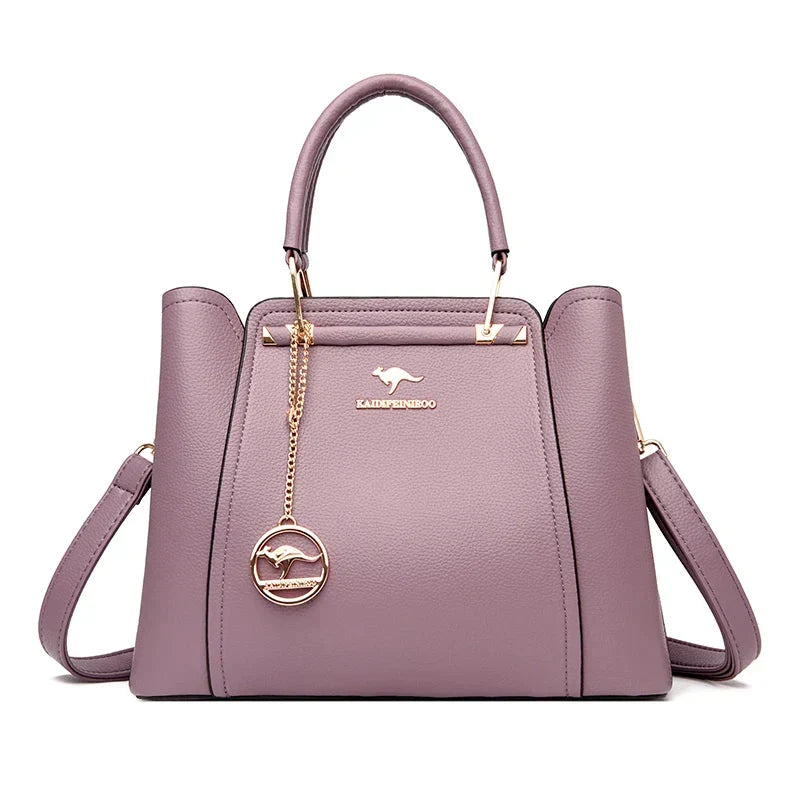 Grand sac à main femme en cuir souple, finitions dorées, pourpre