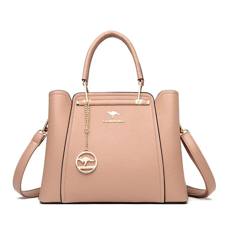 Grand sac à main femme en cuir souple, finitions dorées, rose