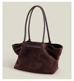 Grand sac à main femme en suède, forme trapèze, anses longues