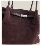Grand sac à main femme en suède, forme trapèze, anses longues