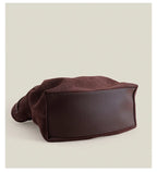 Grand sac à main femme en suède, forme trapèze, anses longues