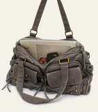 Grand sac à main femme gris à clous, 39 x 22 cm
