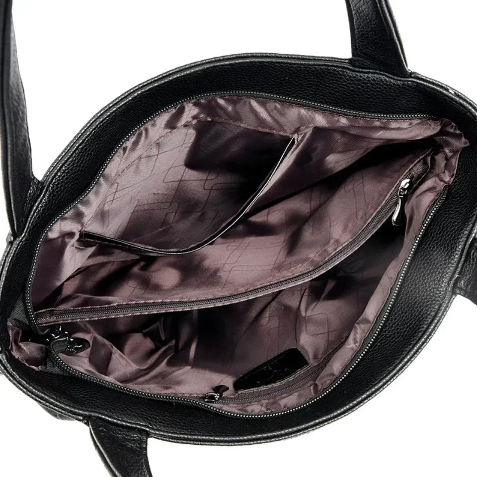 Grand sac à main femme noir, fourre-tout zippé, 30 x 26 x 12 cm