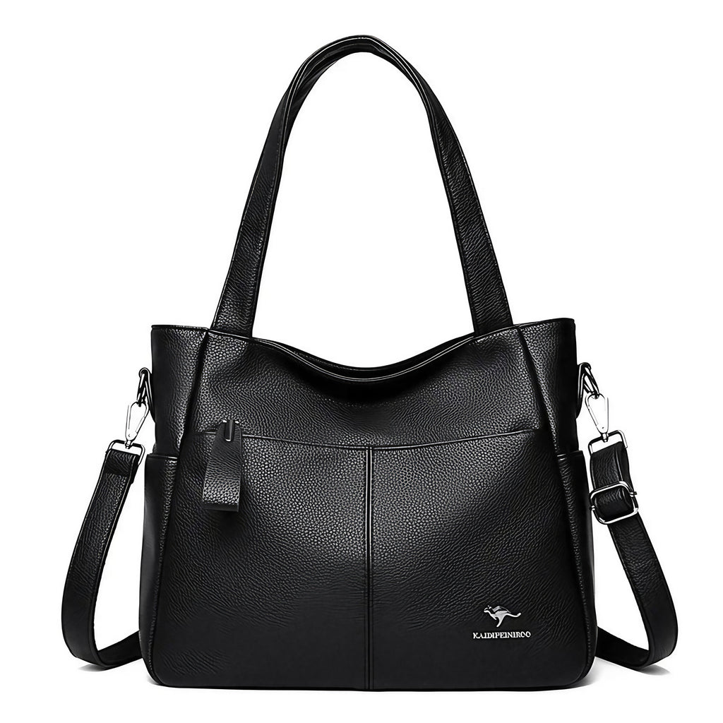 Grand sac à main femme noir, fourre-tout zippé, 30 x 26 x 12 cm, noir