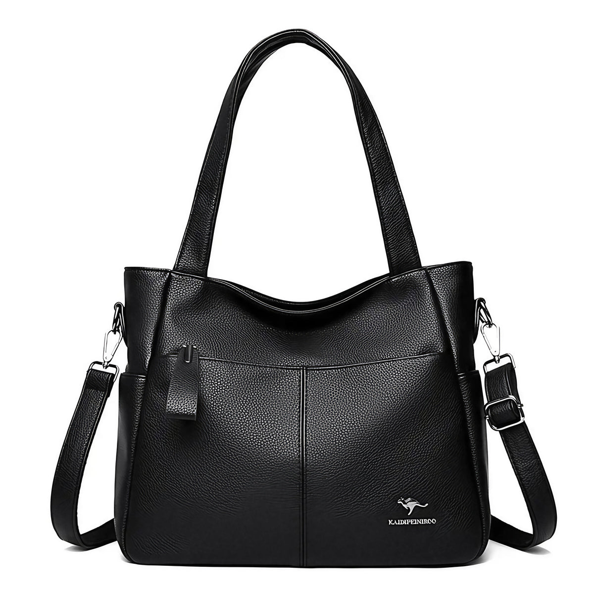 Grand sac à main femme noir, fourre-tout zippé, 30 x 26 x 12 cm, noir