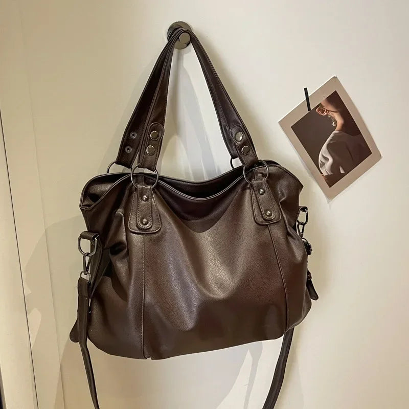 Grand sac à main femme en cuir souple, format A4 et ordinateur, chocolat