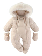 Combinaison d'hiver bébé à capuche, zip intégral, 3 à 24 mois, beige